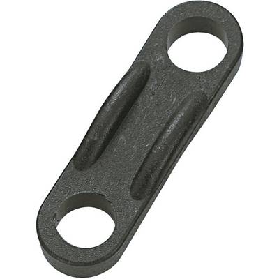 Kovový spojovací díl se dvěma kulatými otvory na koncích, pravděpodobně vhodný pro průmyslové nebo mechanické použití.