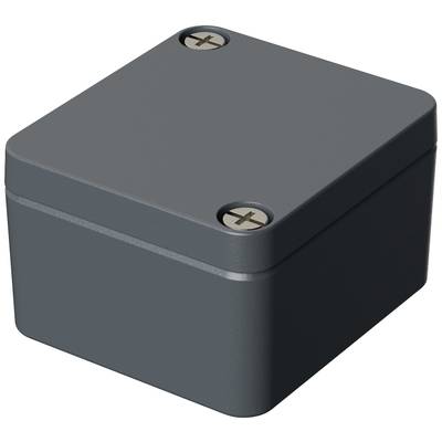 Malá, šedá, čtvercová skříňka se dvěma viditelnými šroubky nahoře, pravděpodobně elektrická rozvodná krabice.