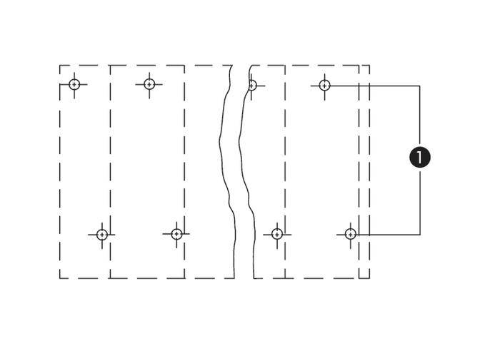 Zobrazení technického výkresu s detaily upevňovacích bodů. Diagram ukazuje dva oddíly, každý s pěti upevňovacími body.