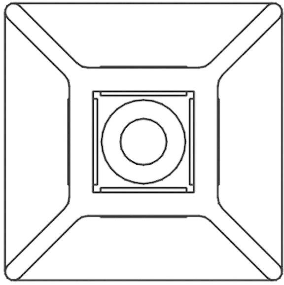 Černobílý diagram znázorňující čtvercový útvar s centrálním kruhem a diagonálními čarami vedoucími z rohů do středu.