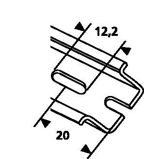 Technický výkres součástky s rozměry 12,2 mm a 20 mm, zobrazující detailní kontury a hrany.