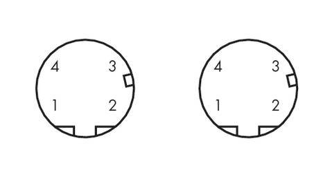 Dva kruhové diagramy: Každý ukazuje čísla 1 až 4 ve směru hodinových ručiček. Oba mají dole dvě malé mezery, které jsou umístěné proti sobě.