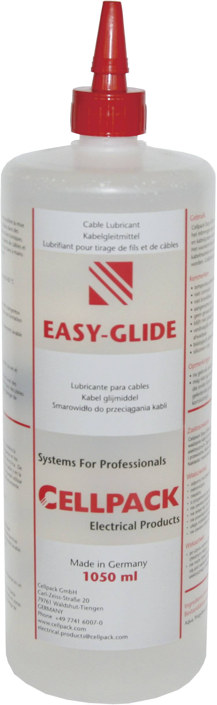 Láhev s kabelovým mazivem 'Easy-Glide', 1050 ml, od firmy Cellpack. Vyrobeno v Německu. Vhodné pro elektrotechnické práce.