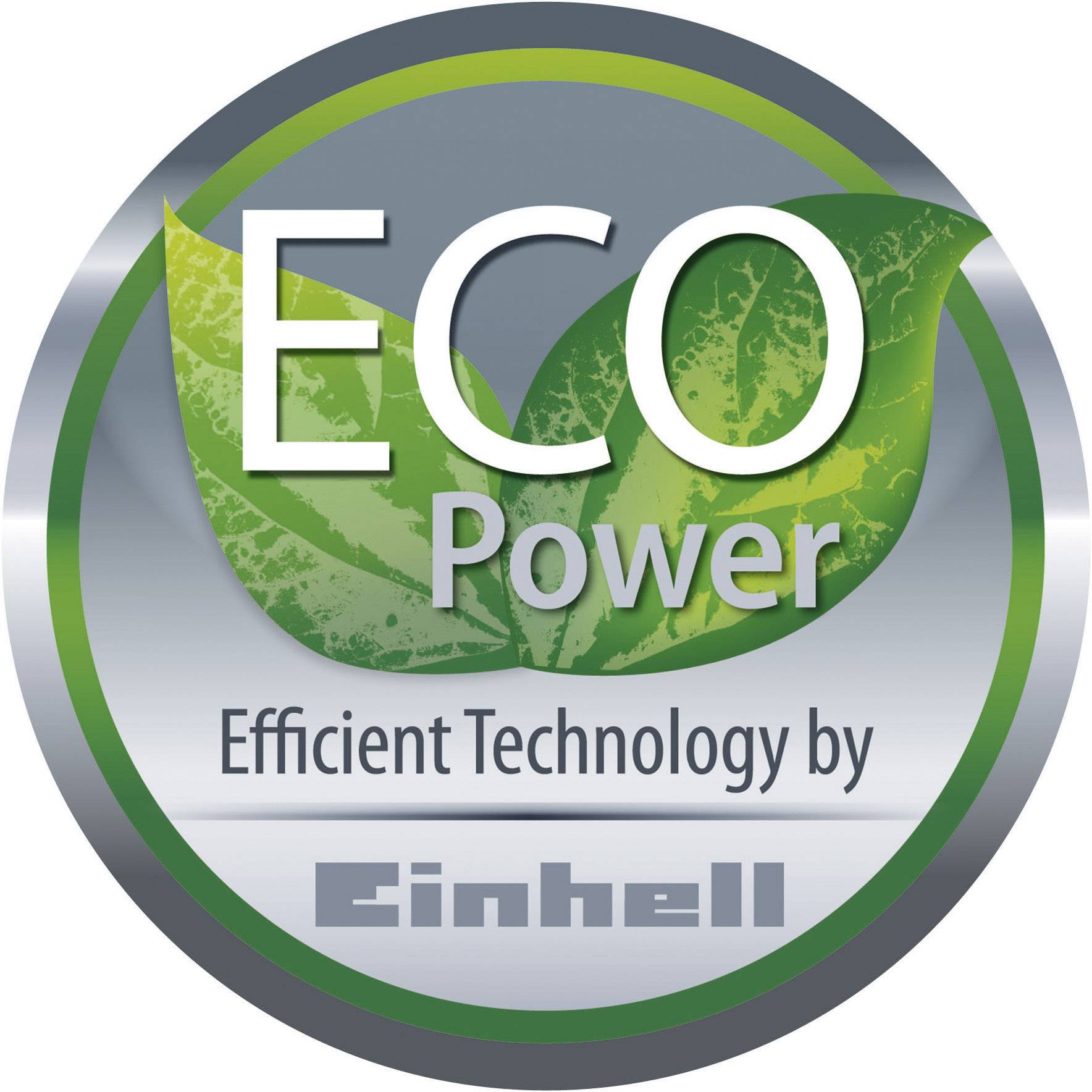 Logo kulatého tvaru se zeleným listem, text: ECO Power, Efektivní technologie od Einhellu.