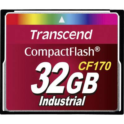 Paměťová karta CompactFlash od společnosti Transcend o kapacitě 32 GB, model CF170, vhodná pro průmyslové aplikace.