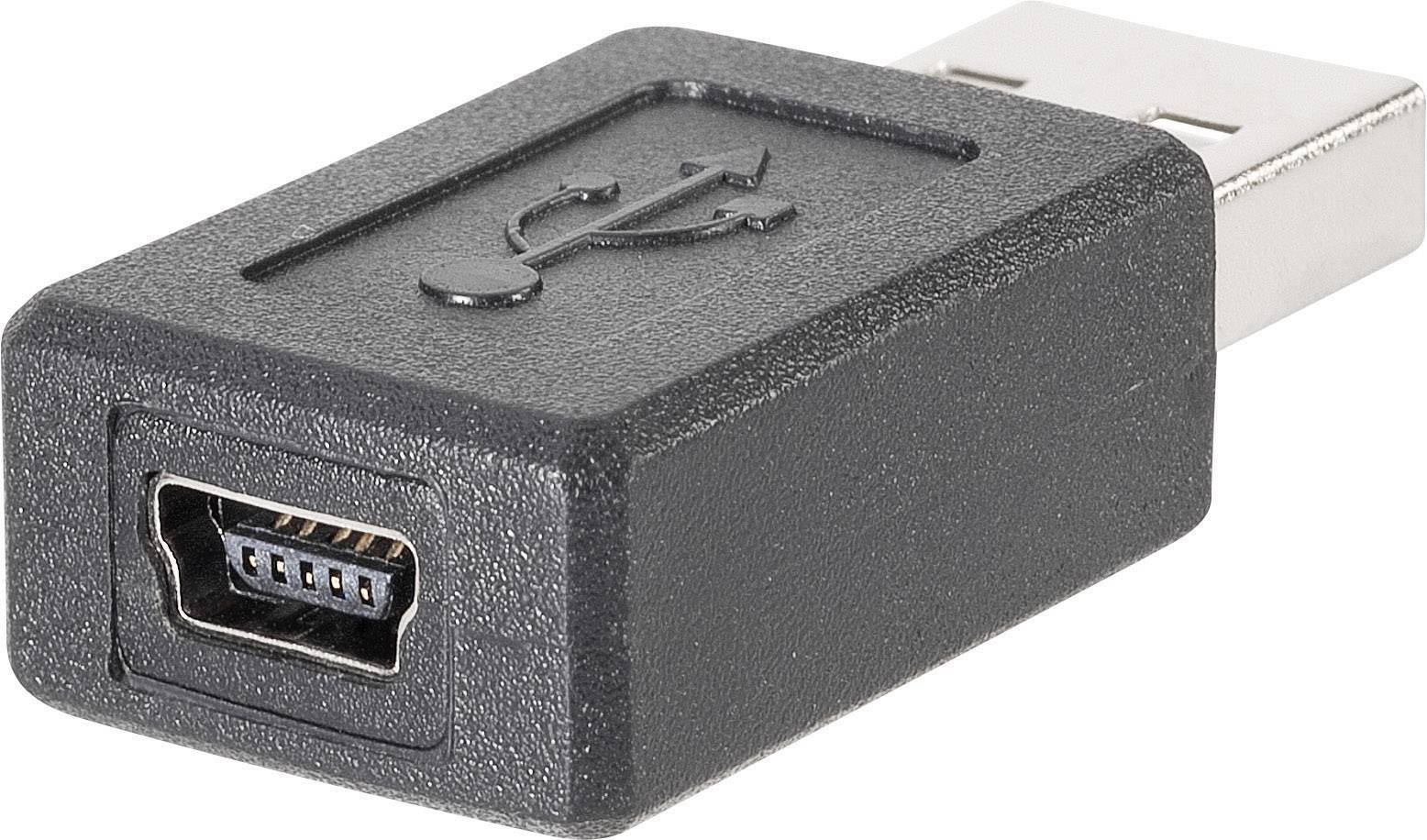 USB adaptér s micro-USB konektorem na jedné straně a USB-A zástrčkou na straně druhé.
