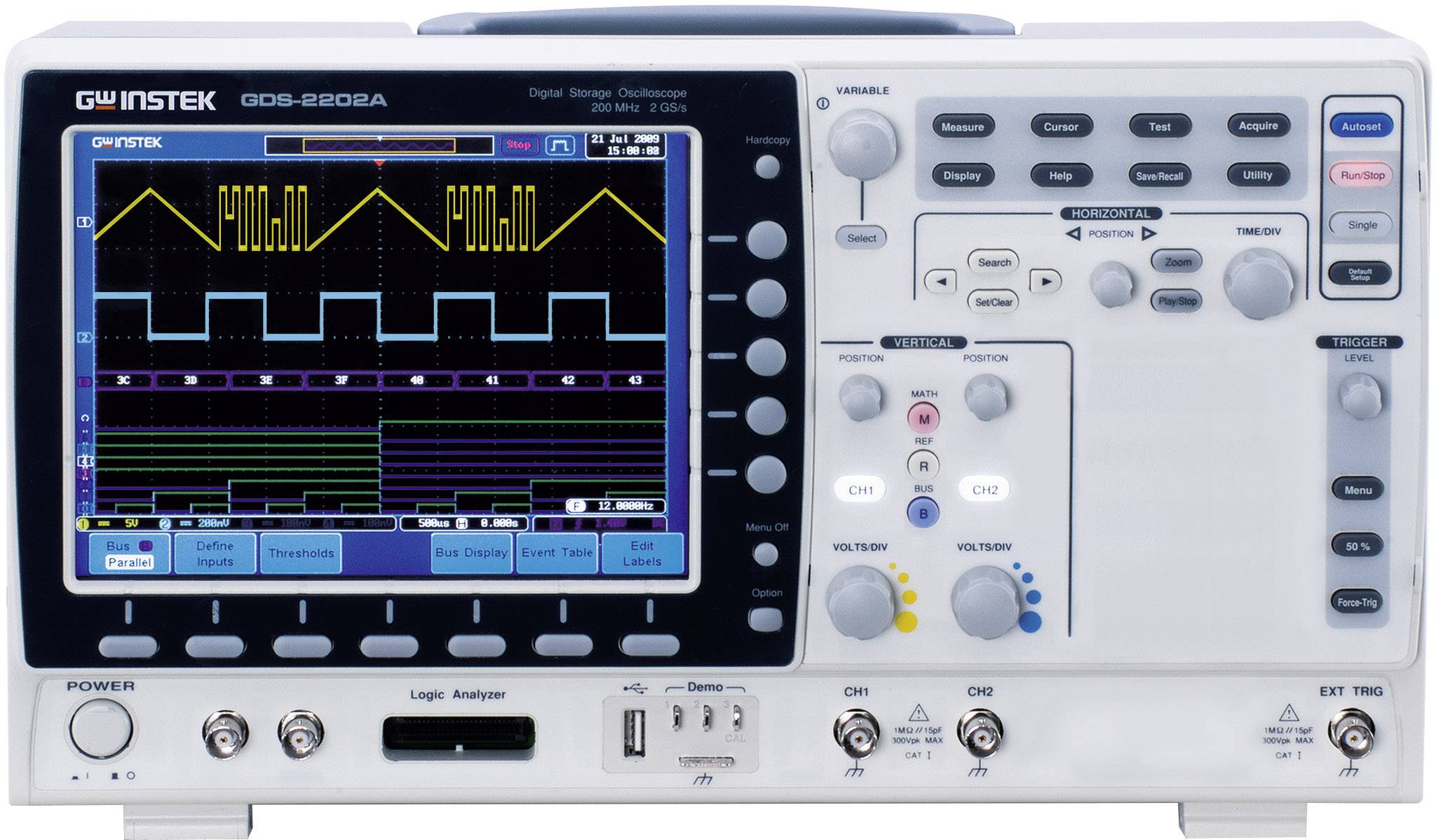 GW Instek GDS-2072A digitální osciloskop 70 MHz, 2kanálový, 2 GSa/s, 2 Mpts, 8 Bit, s pamětí (DSO), 1 ks, 01DS2072A0GT