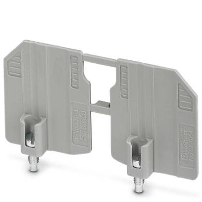 Šedý kryt pro řadové svorky se dvěma upevňovacími šrouby.