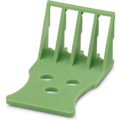 Zelená plastová stěrka se třemi kulatými otvory a čtyřmi svislými lamelami. Používá se pro rozmístění materiálů.