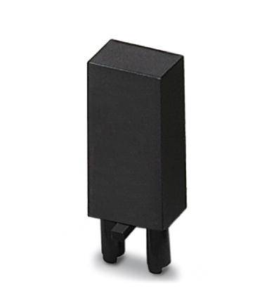 Černá, obdélníková elektronická součástka ve svislém formátu se dvěma připojovacími nožkami dole.