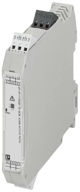 Elektronický rozváděčový modul s několika přípojkami a skříní. Indikátory a označení připojení jsou viditelné.