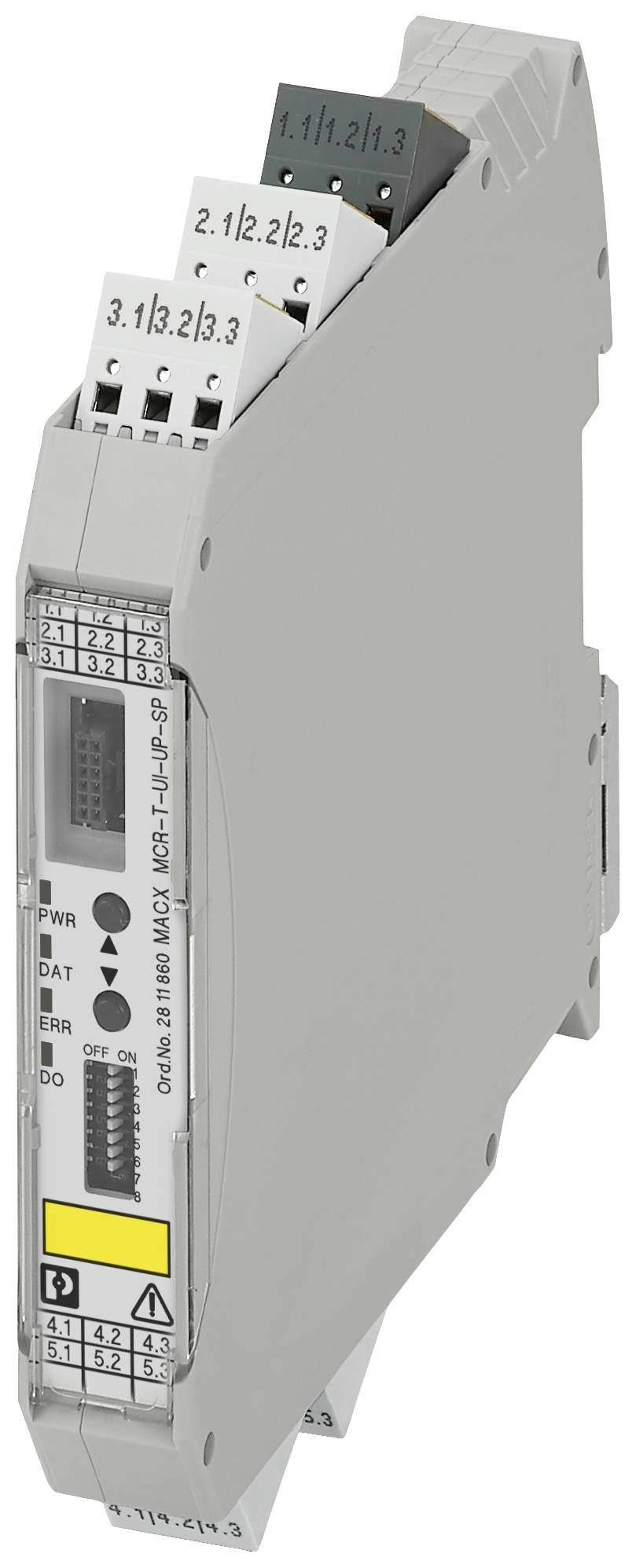 Elektronické zařízení s několika konektory a LED indikátory pro monitorování a řízení. Důležitá funkce vstupu/výstupu.