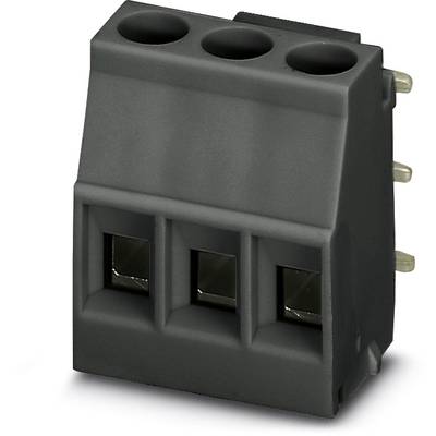 Černý konektorový konektor se třemi připojovacími otvory; kovové kolíky po stranách pro propojení elektrických vodičů.