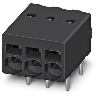Černý obdélníkový konektor s pěti kovovými kolíky, vhodný pro elektronické propojení na tištěných spojích.