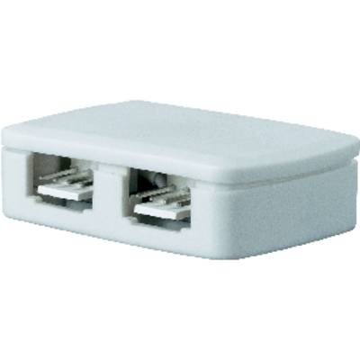 Černý plastový box se dvěma USB porty. Port pro přenos dat a nabíjení elektronických zařízení.