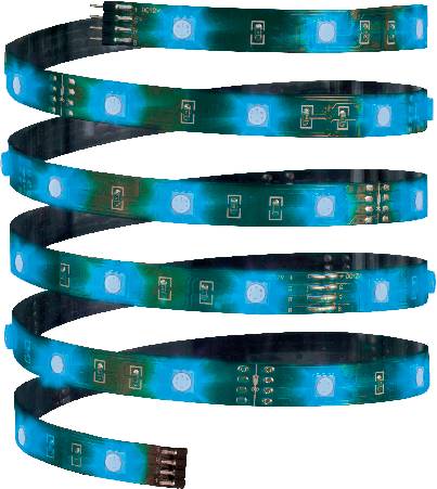 LED pásová svítilna, svinutá do spirálovité formy, s viditelnými LED čipy na flexibilním nosném pásku.