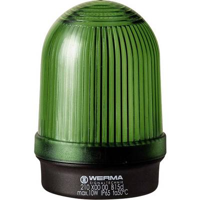 Zelené signální světlo od WERMA Signaltechnik, vhodné pro max. 10W, krytí IP65, teplotní rozsah až 50°C.