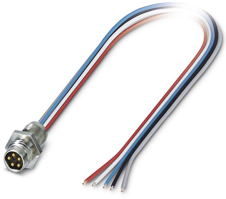 Vícevodičový kabel zakončený šestipólovým konektorem, vodiče v různých barvách.