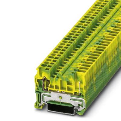 Žluto-zelený svorkovnicový blok s kovovým připojením. Používá se především v elektroinstalačním průmyslu pro bezpečné elektrické spoje.
