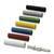 Sedm barevných pouzder a jeden konektor v různých barvách: černá, zelená, modrá, žlutá, červená, bílá a šedá.