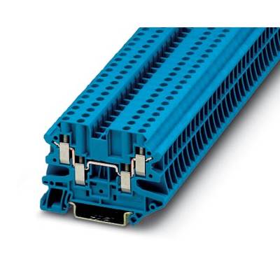 Modrý elektrický řadový svorkovnicový blok se dvěma řadami svorek. Vhodný pro zapojování v rozváděčích.