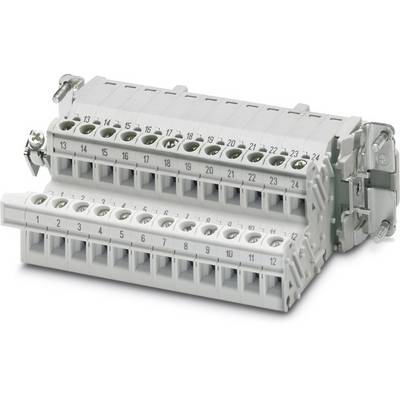 Šedě bílý elektrický svorkovnicový blok se 24 očíslovanými svorkami.