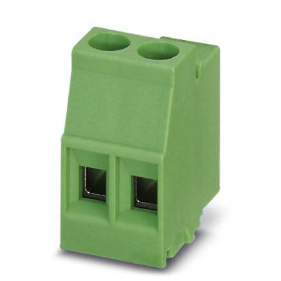 Zelená dvoupólová svorka konektoru, vhodná pro použití v elektrických spojeních na desce plošných spojů.