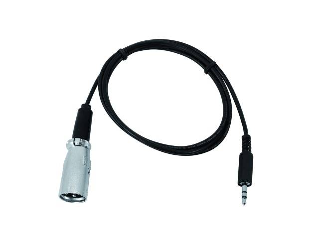 Černý kabelový jack s XLR konektorem na jedné straně a 3,5mm konektorem na straně druhé.