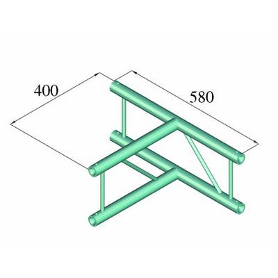 Izometrický výkres lešení s rozměry: délka 580 mm a šířka 400 mm. Lešení se třemi paralelními trubkami a výztuhami.