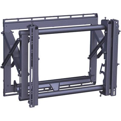 Kovový rámový držák, pravděpodobně určený pro monitor nebo displej, s nastavitelnými rameny a vzpěrami pro flexibilní umístění.