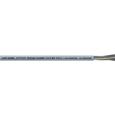 Šedý kabel s nápisem 'LAPP KABEL ÖLFLEX CLASSIC 110 H 05 VV-F 3G 1,0' ukazuje několik barevných vodičů.