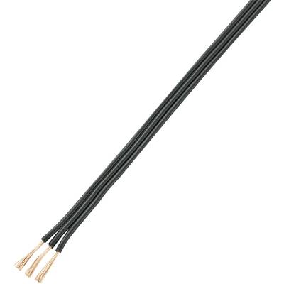 Černý dvoužilový elektrický kabel s odizolovanými konci, který odhaluje měděné vodiče.