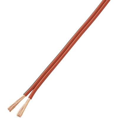 Červený, dvoužilový kabel s odkrytými měděnými vodiči na jednom konci. Vhodný pro elektrické spoje nebo instalace.