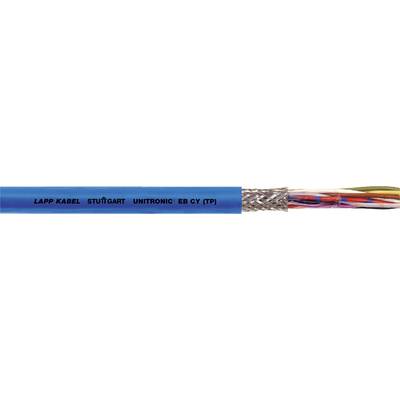 'UNITRONIC® EB CY (TP)' kabel zobrazuje vícebarevné izolované vodiče s ochranným stíněním a modrou vnější izolací, označené 'Lapp Kabel Stuttgart'.