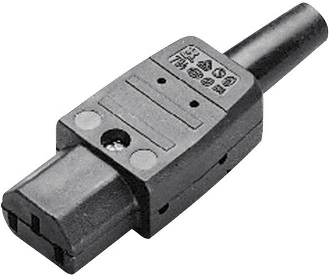 Černý konektor s obdélníkovým pouzdrem a kulatými kontakty, vhodný pro elektrické připojení v zařízeních.