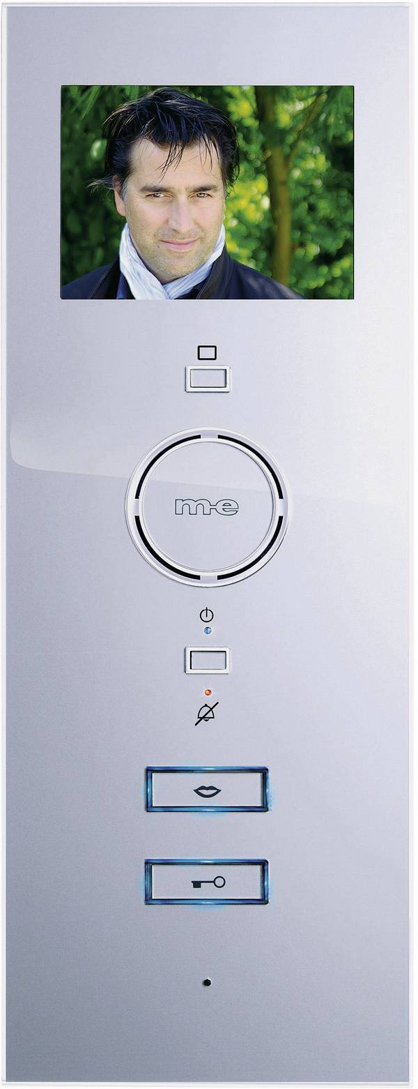 kabelový domovní video telefon m-e modern-electronics, VDV503, pro 1 rodinu, stříbrnošedá, bílá, vnitřní jednotka