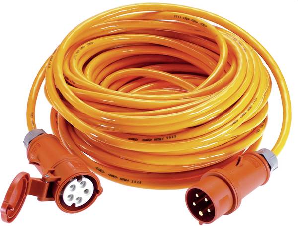 AS Schwabe 59643 napájecí prodlužovací kabel, 32 A, oranžová, 25.00 m, s fázovým měničem