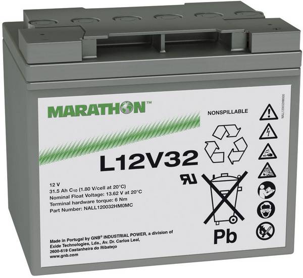 GNB Marathon L12V32 NALL120032HM0MC olověný akumulátor 12 V 31.5 Ah olověný se skelným rounem (š x v x h) 198 x 175 x 168 mm šroubované M6 bezúdržbové