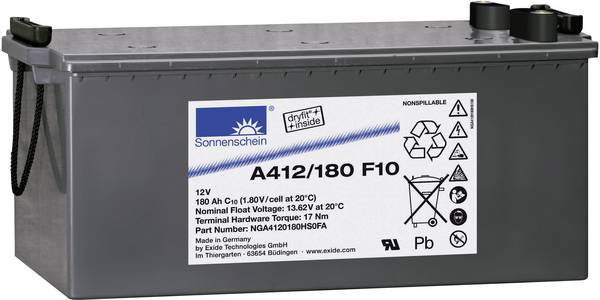 GNB Sonnenschein A412/180 F10 NGA4120180HS0FA olověný akumulátor 12 V 180 Ah olověná gelová (š x v x h) 518 x 244 x 274 mm šroubované M10 bezúdržbové