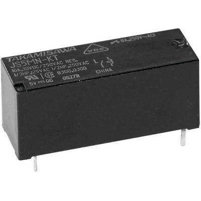Černé elektrické relé s nápisem 'TAKAMISAWA JSMN-KT', vhodné pro aplikace s 10A a 250V.
