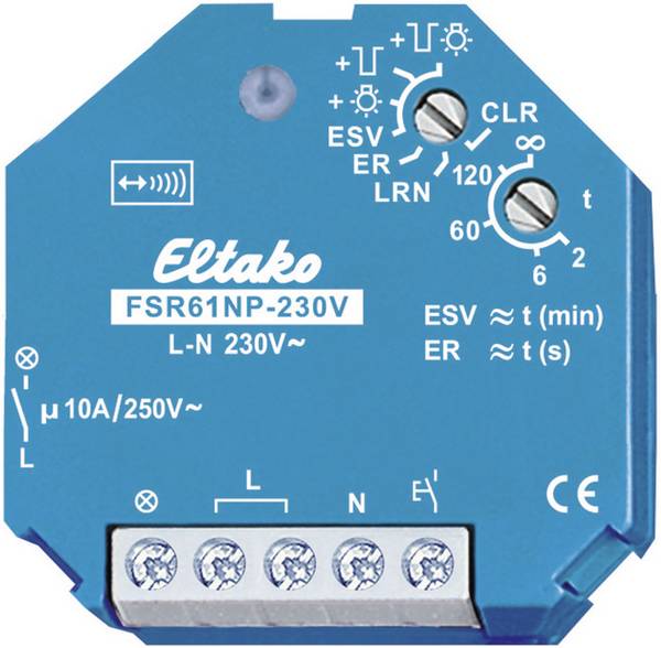 FSR61NP-230V Eltako bezdrátový spínač pohonu  spínač proudového impulsu 1kanálový  pod omítku Spínací výkon (max.) 2000 W Max. dosah 100 m