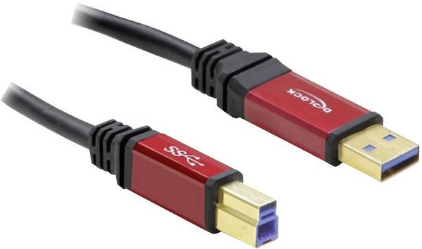Delock USB kabel USB 3.2 Gen1 USB-A zástrčka, USB-B zástrčka 5.00 m červená, černá pozlacené kontakty, UL certifikace 82759