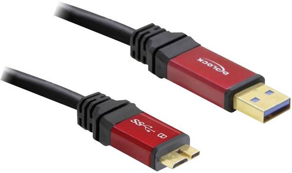 Delock USB kabel USB 3.2 Gen1 USB-A zástrčka, USB Micro-B 3.0 zástrčka 1.00 m červená, černá pozlacené kontakty, UL certifikace 82760