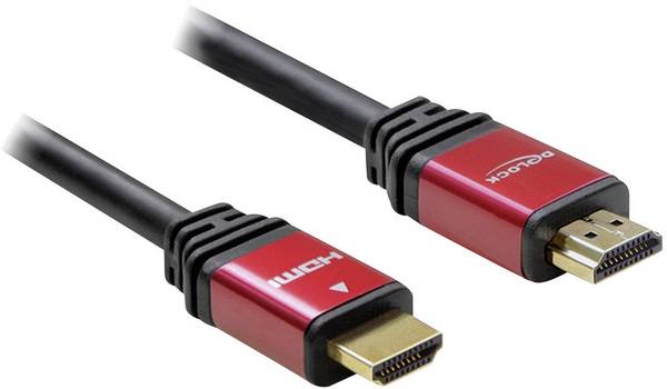 Delock HDMI kabel Zástrčka HDMI-A, Zástrčka HDMI-A 3.00 m červená/černá 57903 pozlacené kontakty, s feritovým jádrem HDMI kabel