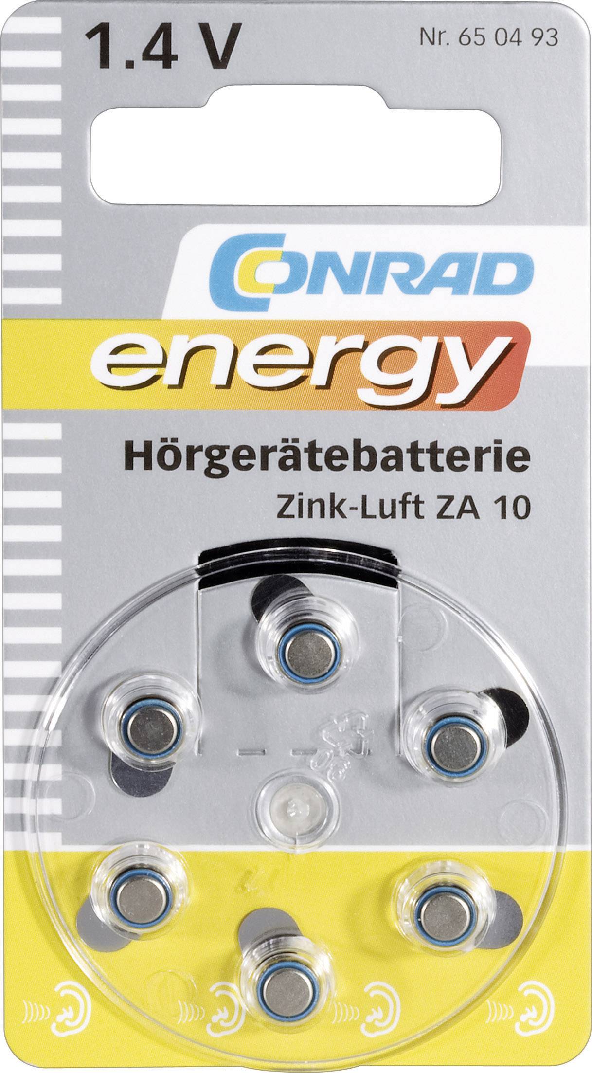 Conrad energy knoflíkový článek ZA 10 1.4 V 6 ks 90 mAh zinko-vzduchová
