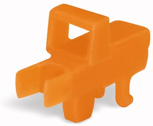Oranžový plastový blok ve tvaru stylizovaného zvířete nebo hračky se čtyřmi nohami a držadlem na zádech.