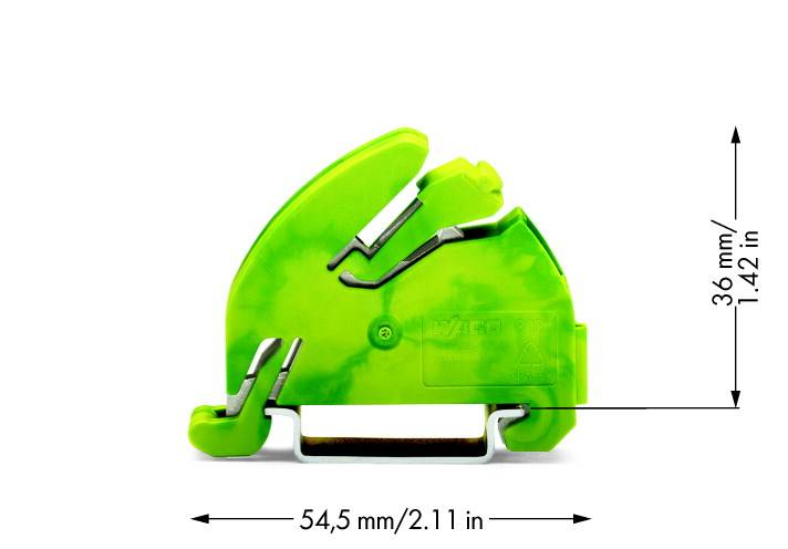 Zelený drátěný spoj s rozměry: 54,5 mm (2,11 palce) šířky a 36 mm (1,42 palce) výšky.