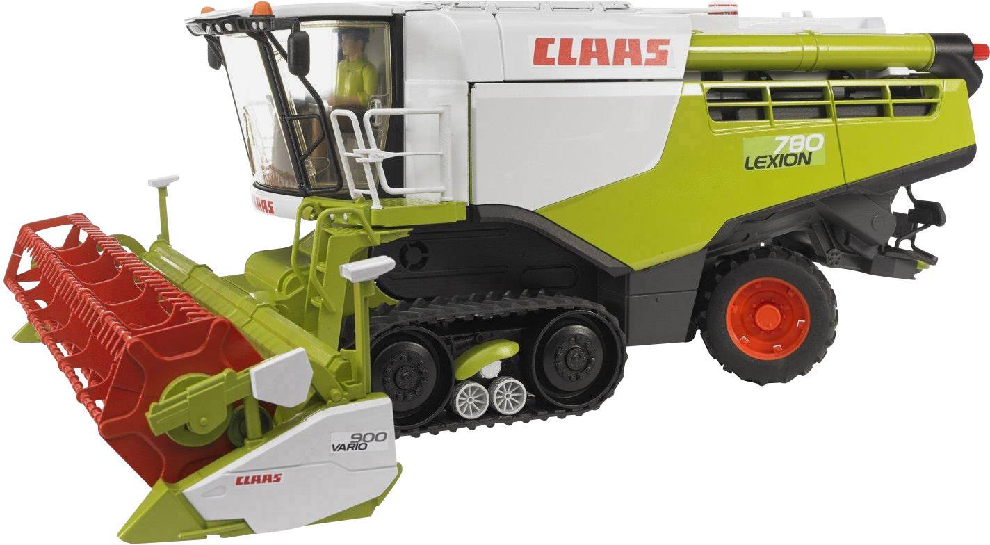 Kombajn 'CLAAS LEXION 780' v zelené a bílé barvě s velkými koly, vhodný pro zemědělské sklizňové práce.