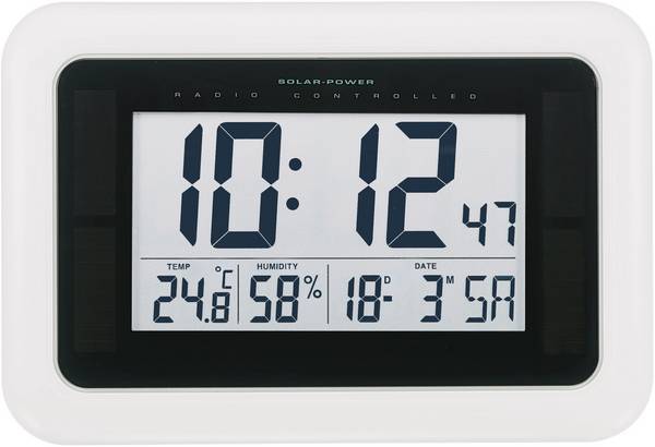 KW9101 solární, DCF nástěnné hodiny 28 cm x 19 cm x 2.3 cm, bílá