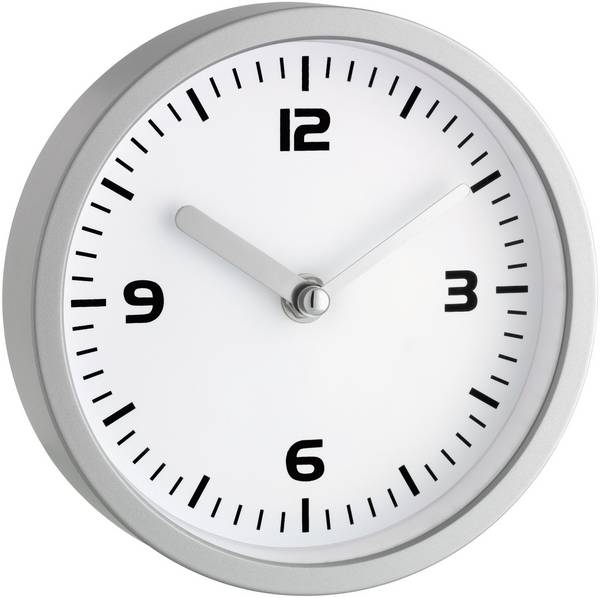 TFA Dostmann 60.3012 Quartz nástěnné hodiny 16 cm x 160 mm x 45 mm, stříbrná, vhodné do koupelny / vlhkého prostoru